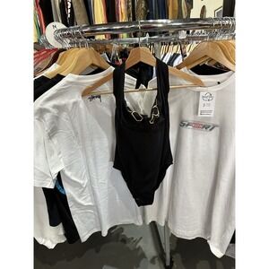 Vintage Sun Streak Black One Piece Tie Neck Bathing Suit Size 12